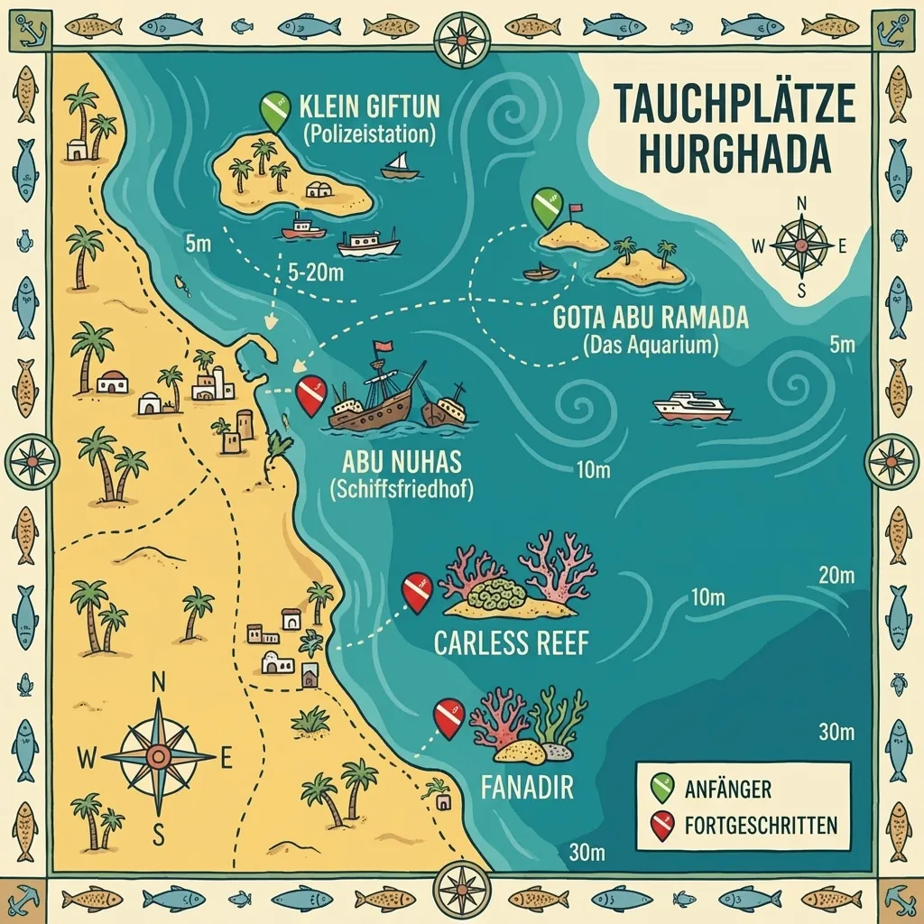 Karte der Tauchplätze Hurghada